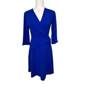 GRACE KARIN Womens Blue Faux Wrap V Neck Pleated Stretchy Dress Small NWT